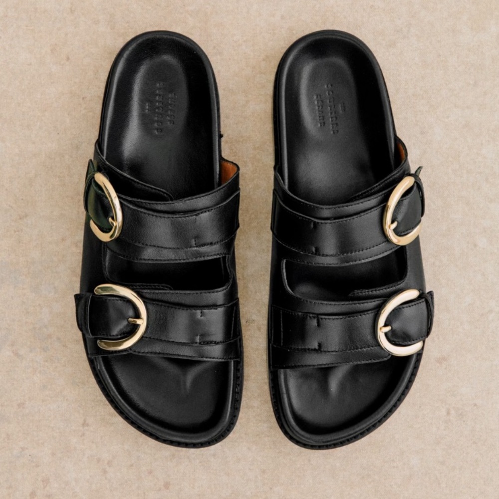 Black Double-Buckle Sandals